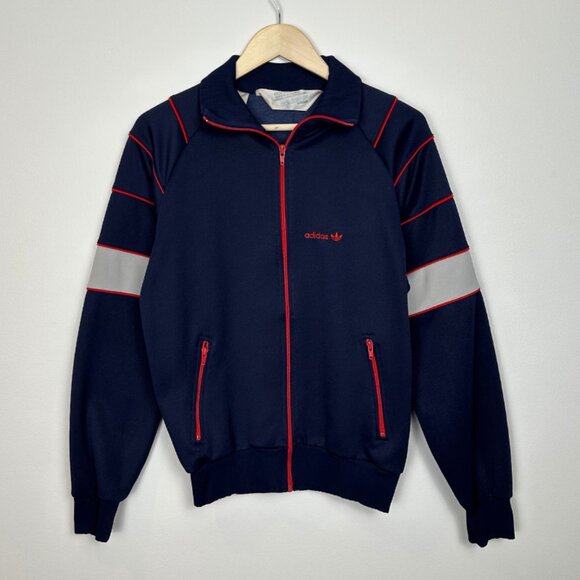 Vintage 80's Adidas Men's Navy Blue/Red Track Jacket - Size Medium - Picture 2 of 5